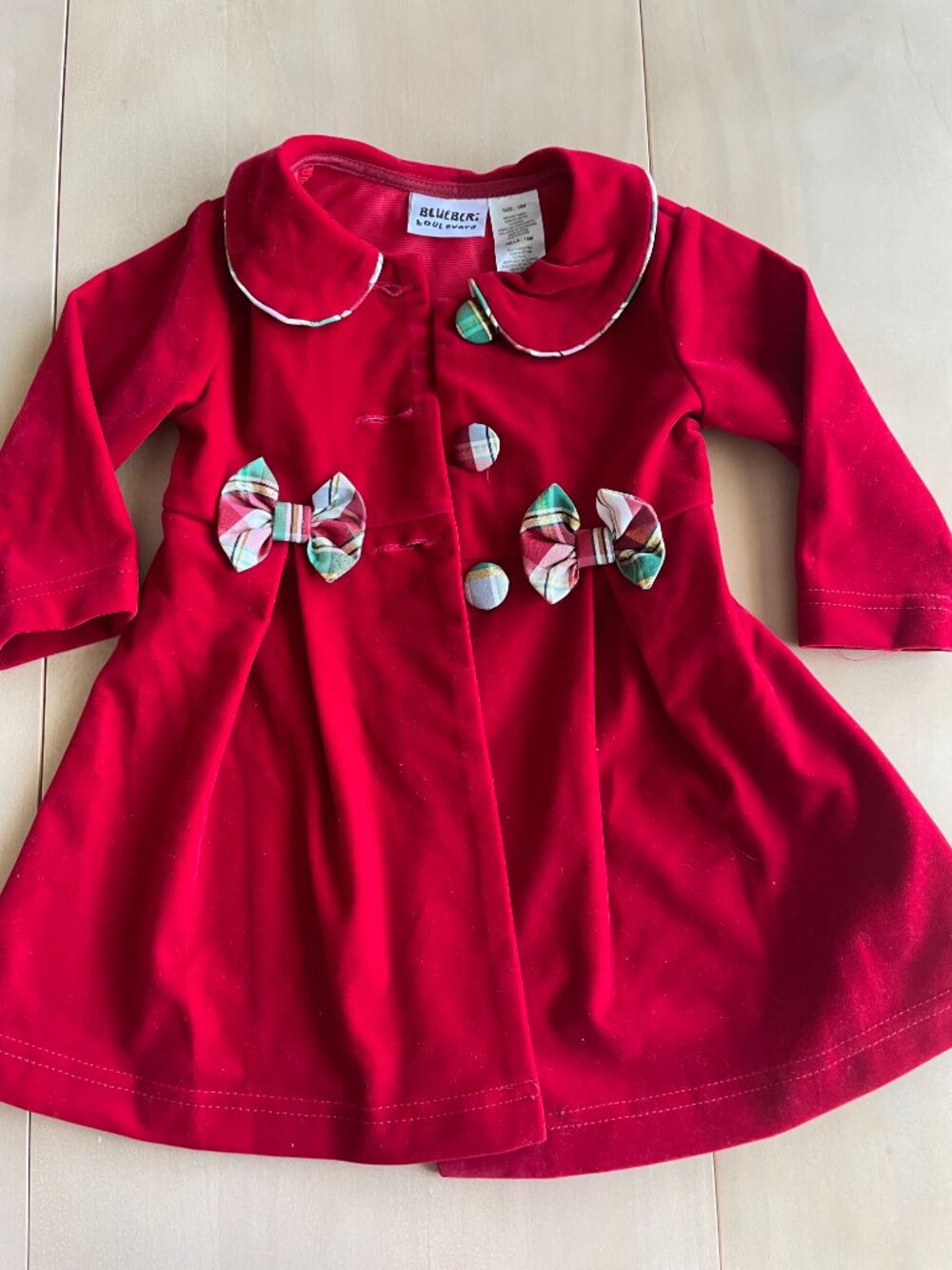 Entire Closet $5! Blueberi Boulevard Red Coat Plaid Christmas Dress Set Baby - Picture 6 of 8